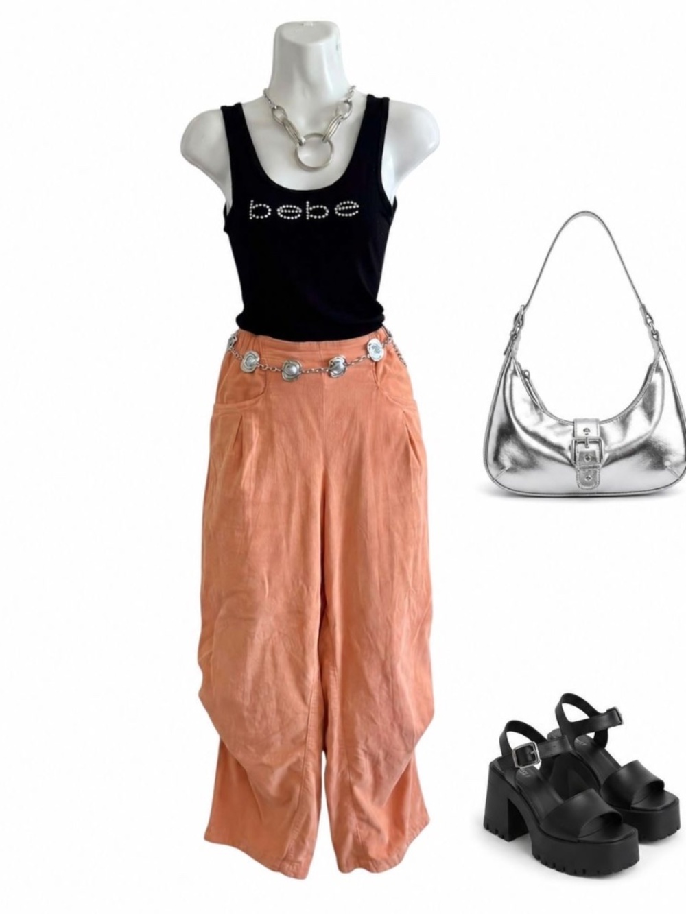 Bebe Black Rhinestone Logo Tank Top Size Small